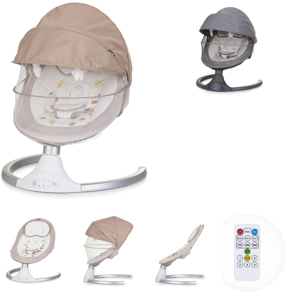 Chipolino Babywippe Brida, Fernbedienung Moskitonetz, Kissen, Plüschtiere, Timer beige Bild 1