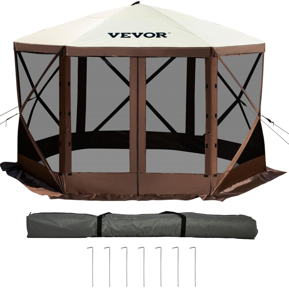 VEVOR Faltpavillon, 3,05 x 3,05 m, 6-seitiges Pop-up-Camping-Überdachungszelt mit Netzfenstern, tragbarer Tragetasche, Erdspießen, große gartenpavillon für Outdoor-Camping, Rasen und Hinterhof Bild 1