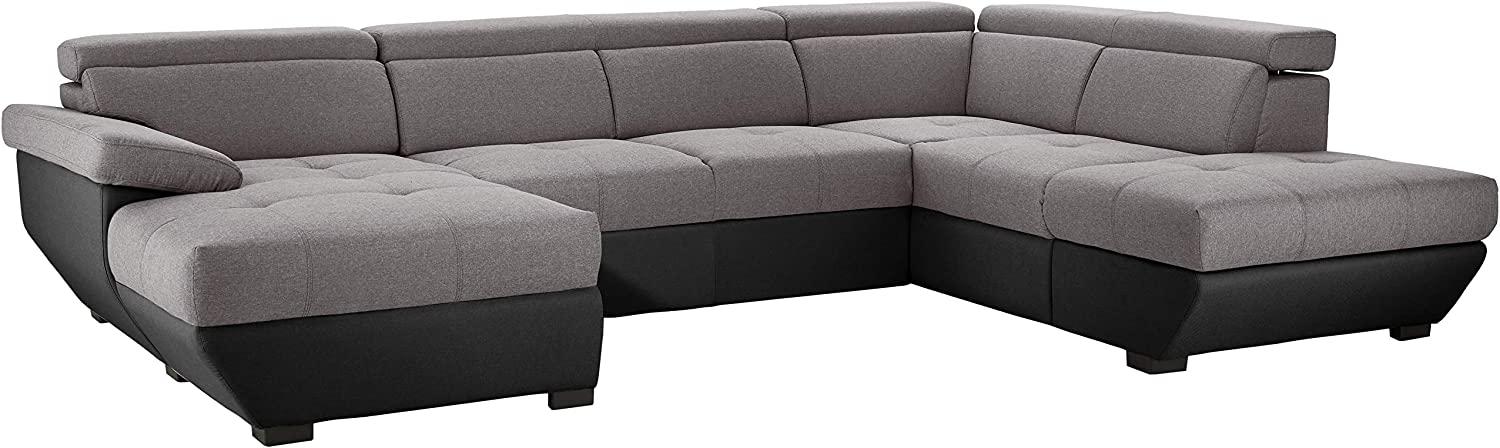 Mivano U-Form-Schlafsofa Speedway, Moderne Wohnlandschaft mit Bett, Stauraum und verstellbaren Kopfteilen, 332 x 79 x 222, Zweifarbiger Bezug, Grau/Schwarz Bild 1