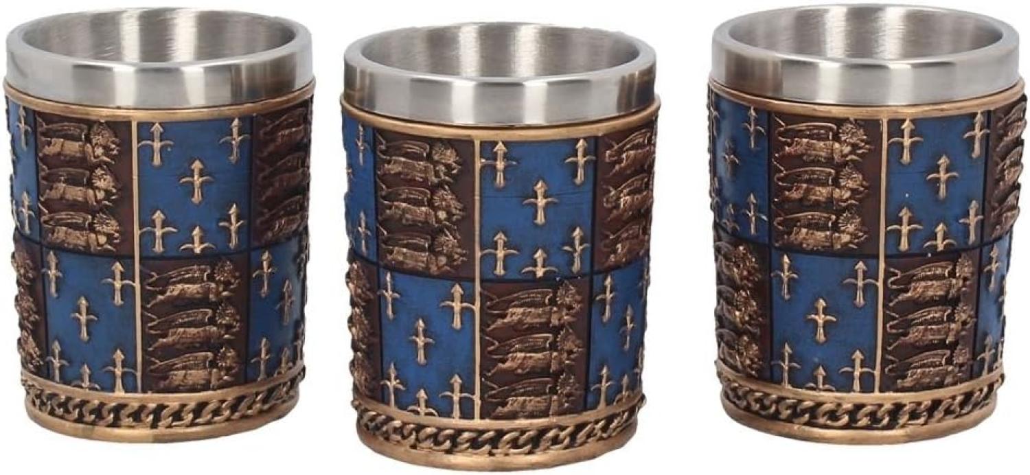 Nemesis Now B3710K8 Medieval (Set of Four) Shot Glasses 12cm Blue Schnapsgläser, mittelalterlich, 12 cm, Blau, 4 Stück, Harz mit Edelstahleinsatz Bild 1