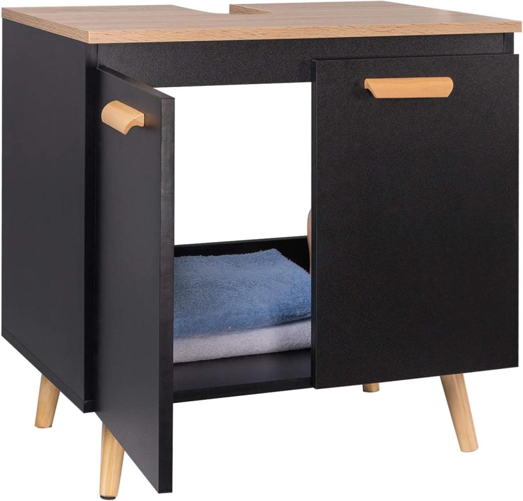 EUGAD Waschbeckenunterschrank Unterschrank Badezimmerschrank Waschtisch Badschrank Beistellschrank mit 2 Türe 60 x 40 x 60,5 cm Schwarz/Natur Bild 1