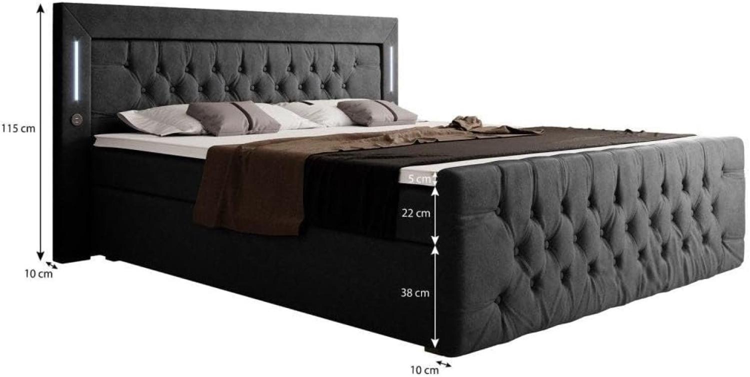 Boxspringbett Elegance mit LED, USB und Stauraum 160x200 Schwarz H3 Bild 1