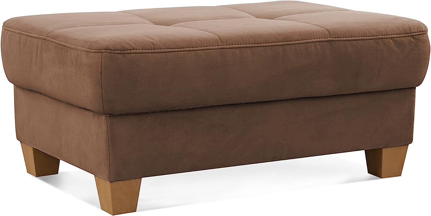 CAVADORE Hocker Puccino mit Holzfüßen im Landhausstil / Beistellhocker für Sofa Puccino / 99 x 45 x 65 cm / Mikrofaser Chocco Bild 1