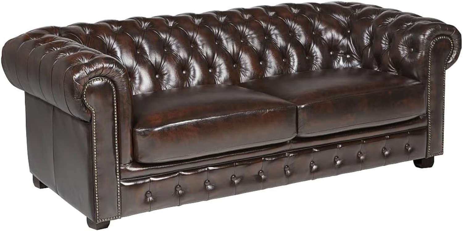 Vente-unique - Chesterfield Ledersofa 3-Sitzer - 100% Büffelleder - Braun - BRENTON Bild 1