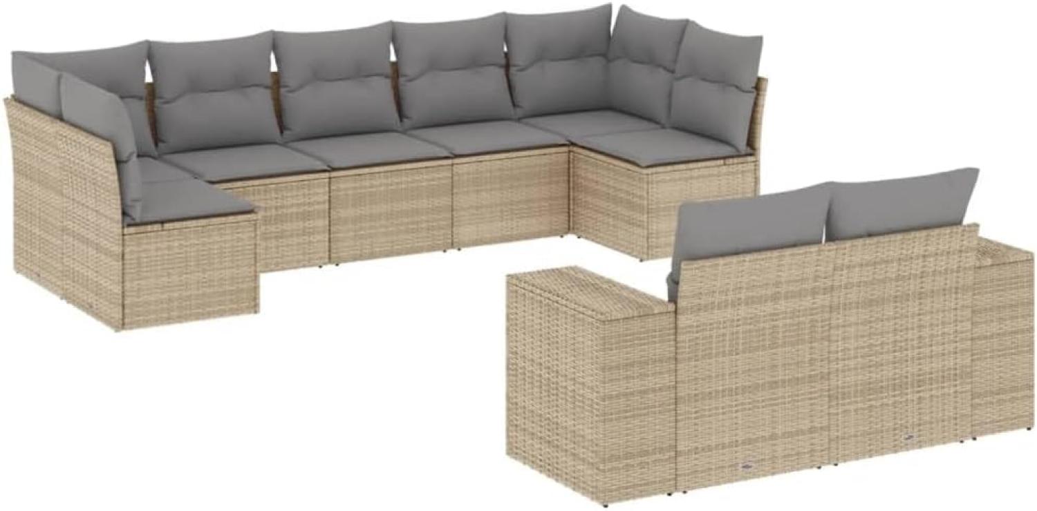 vidaXL 9-tlg. Garten-Sofagarnitur mit Kissen Beige Poly Rattan 3255356 Bild 1