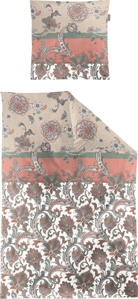 Irisette Easy Soft-Seersucker Bettwäsche 135x200 Paisley orange grün 8615-50 Bild 1