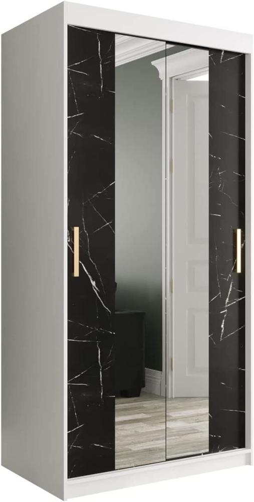 Kleiderschrank Kamoga T1 100 (Weiß / Marmor Schwarz + Gold, mit Schubladen) Bild 1