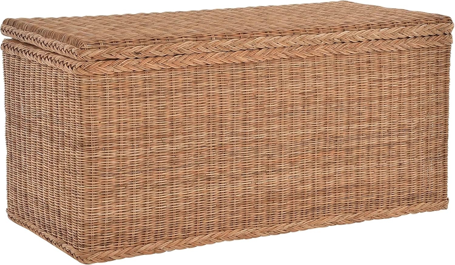 Krines Home Truhe Große Rattantruhe MAX Wäschetruhe mit Deckel Natur Rattan Truhe, Aufbewahrung XXL 115 x 55 x 55 cm Bild 1