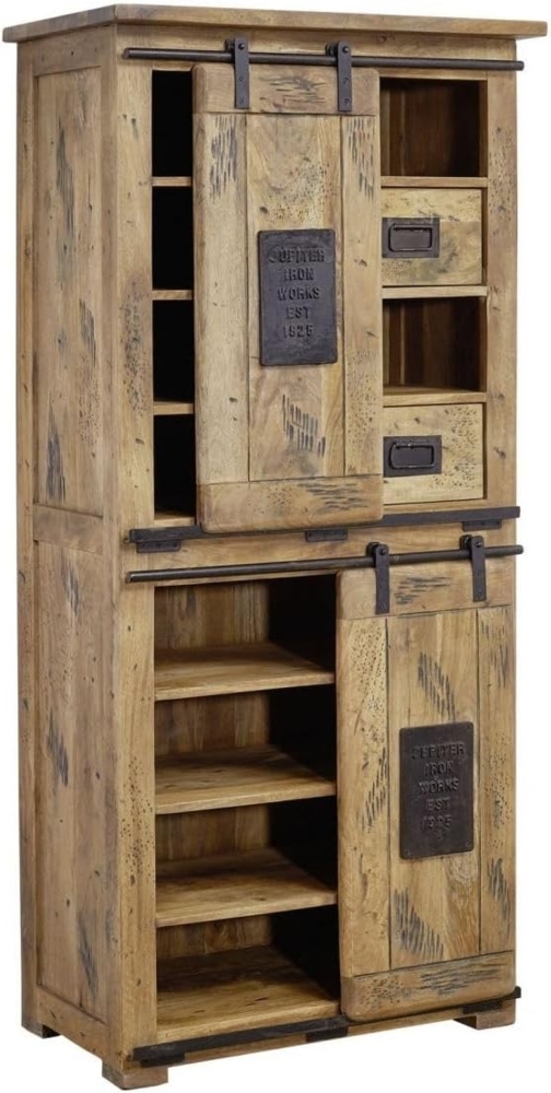 Massivmoebel24 Dreh-/Schwebetürenschrank #117 (Schrank Mango 80x45x175 natur lackiert RAILWAY #117 Eisen) Bild 1