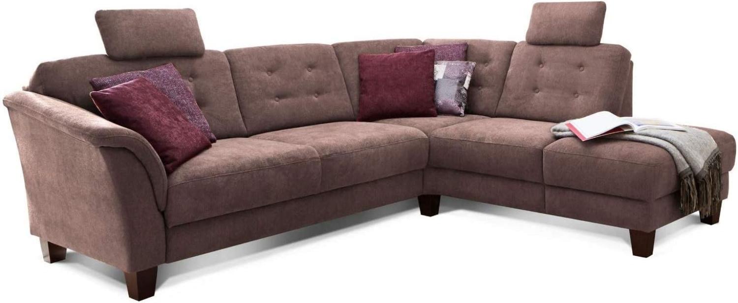 Cavadore Ecksofa Trond mit Ottomane rechts / Federkern-Sofa im Landhausstil mit 2 Kopfstützen und Vorziehsitz mit Bettkasten / 260 x 89 x 214 / Webstoff braun Bild 1