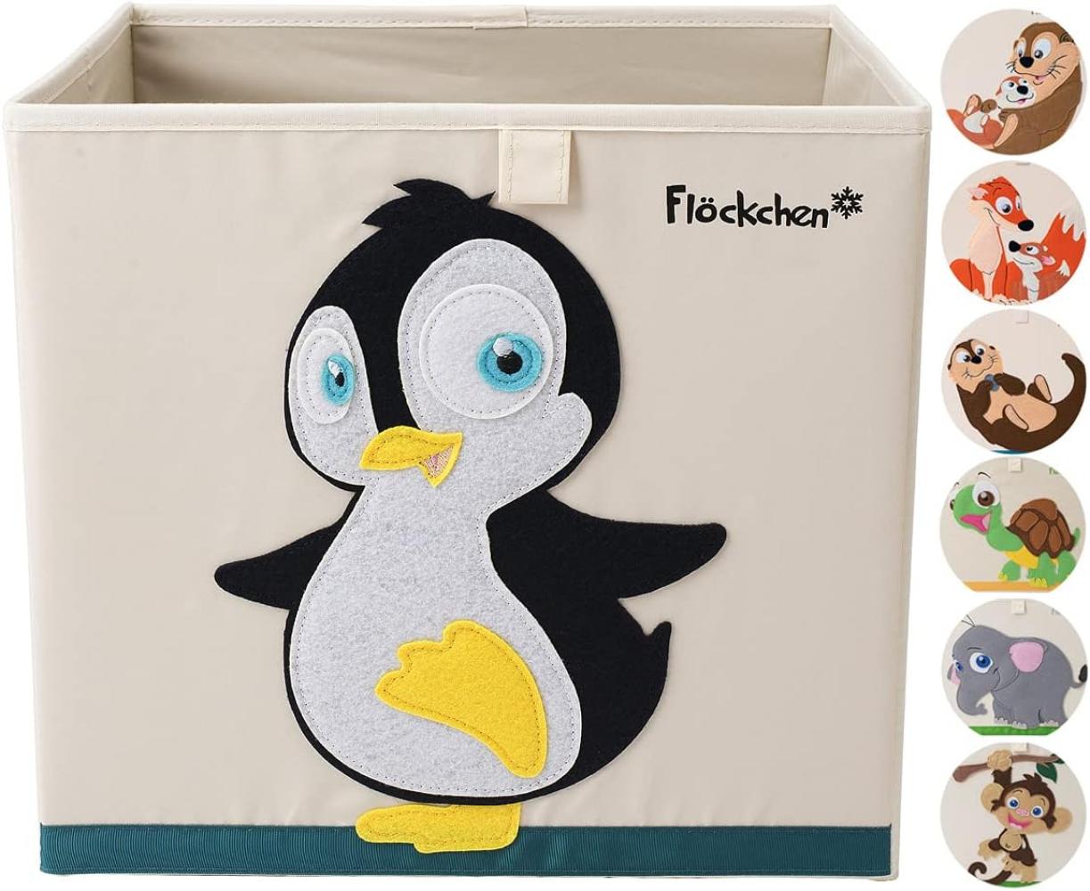 Flöckchen Kinder Aufbewahrungsbox, Spielzeugbox für Kinderzimmer I Spielzeug Box (33x33x33) passt ins Kallax Regal I Kinder Motiv Tiere (Polly der Pinguin) Bild 1