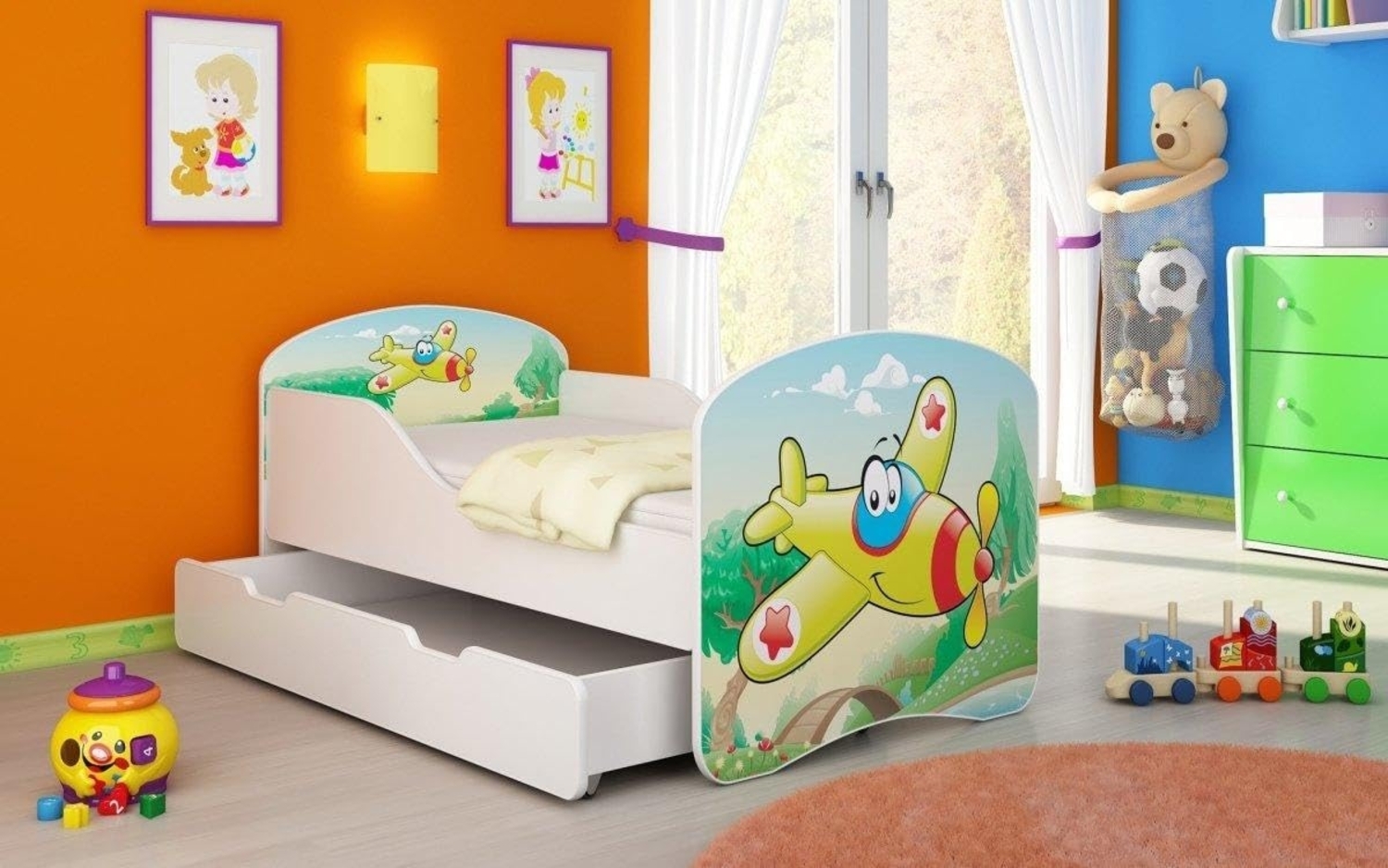 Kinderbett Luna mit Stauraum und verschiedenen Motiven 180x80 Plane Bild 1