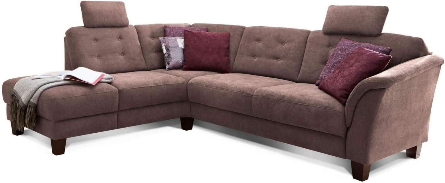 Cavadore Ecksofa Trond mit Ottomane links / Federkern-Sofa im Landhausstil mit 2 Kopfstützen und Vorziehsitz mit Bettkasten / 260 x 89 x 214 / Webstoffbraun Bild 1