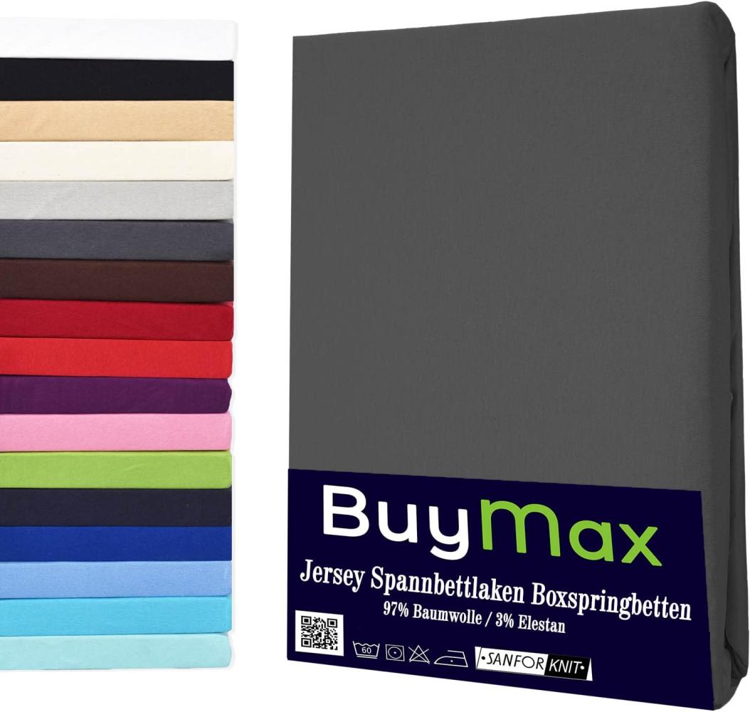 Buymax Spannbettlaken Stretch 140x200-160x220 cm für Wasserbetten und Boxspringbetten Bettbezug für Matratzen bis 35 cm Matratzenhöhe, Anthrazit Bild 1