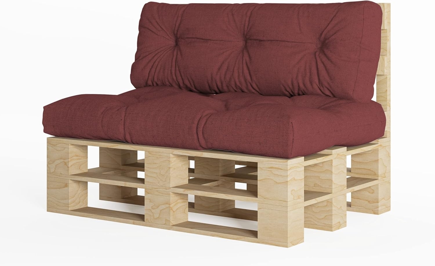 chilly pilley Palettenauflage Schaumflocken palettenkissen Palettenpolster Palettenmöbel Palettensofa Rückenlehne Sitzkissen Seitenkissen Set (2er Set Dunkelrot) Bild 1