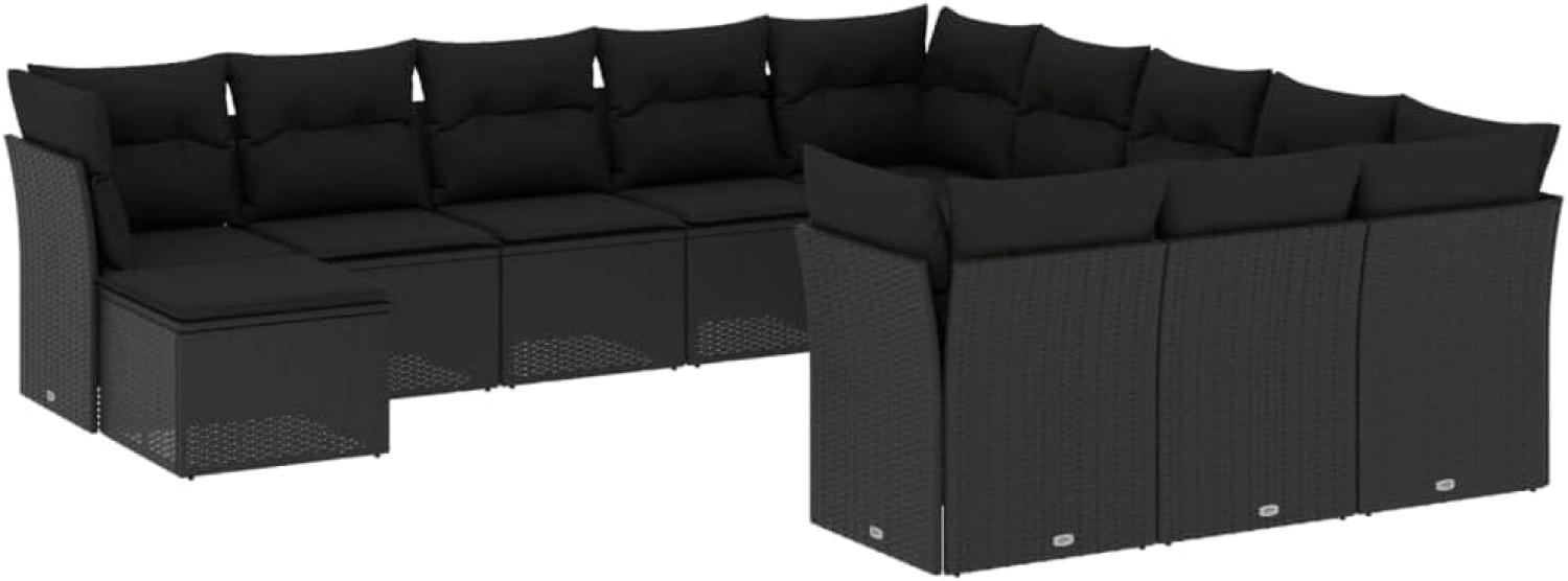 vidaXL 12-tlg. Garten-Sofagarnitur mit Kissen Schwarz Poly Rattan 3218625 Bild 1