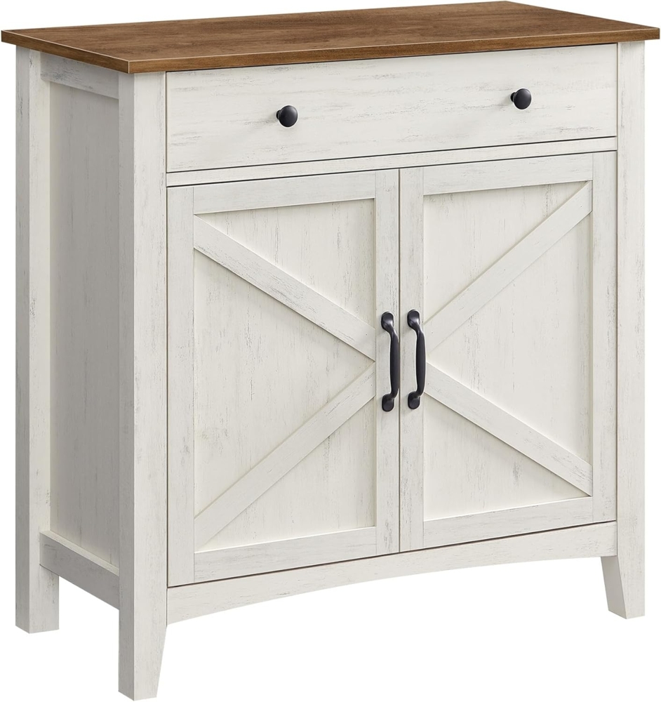 VASAGLE Küchenschrank, Sideboard mit Schubladen, Aufbewahrungsschrank mit Türen, verstellbare Ablage, Landhausstil, für Wohnzimmer Küche, 40 x 80 x 80 cm, vintageweiß-honigbraun BBKDE341W01 Bild 1