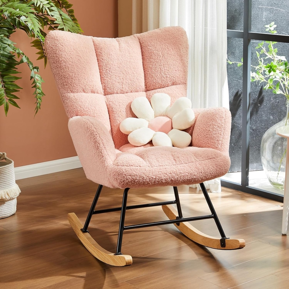 Sweetcrispy Schaukelstuhl, Teddy gepolstert Glider Rocker mit hoher Rückenlehne, Lesesessel Moderne Schaukel Akzent Stühle Glider Recliner für Wohnzimmer, Schlafzimmer Bild 1