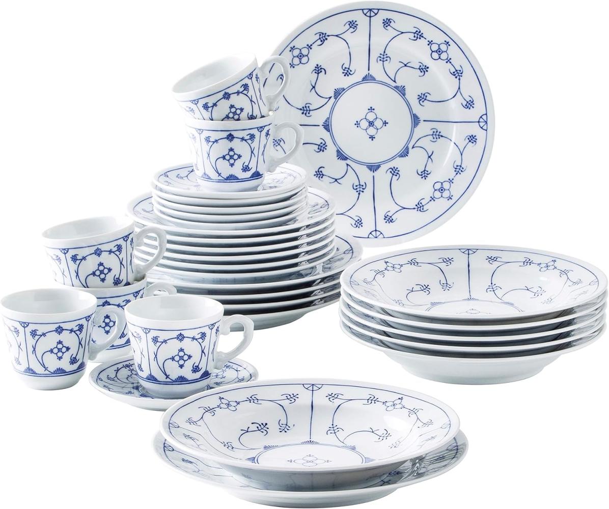 KAHLA Kombiservice Blau Saks Indisch Blau Strohblumenmuster, 6 Personen, Porzellan, 30-tlg. Bild 1