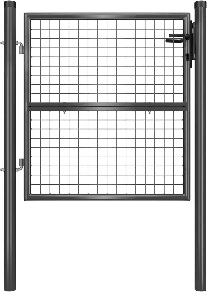 Songmics Gartentor, Gartentür, verzinkter Stahl, abschließbar, Tür 106x100 cm (B x H), rundes Rohr, grau Bild 1