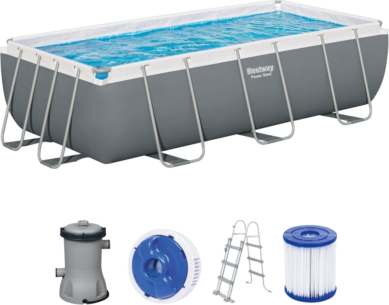 Power Steel™ Frame Pool Set mit Filterpumpe 404 x 201 x 100 cm, grau, eckig Bild 1