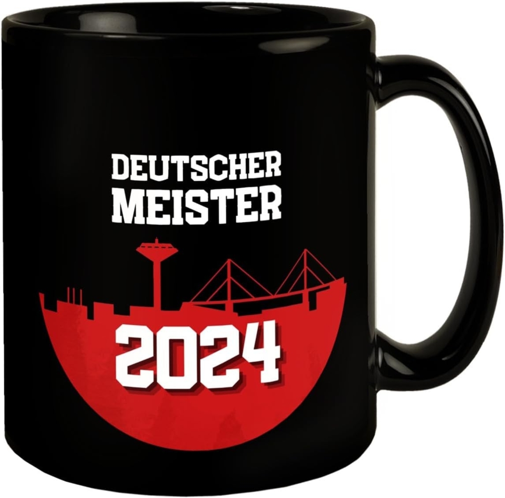 speecheese Tasse Leverkusen Tasse in Schwarz mit Spruch Deutscher Meister 2024 Bild 1