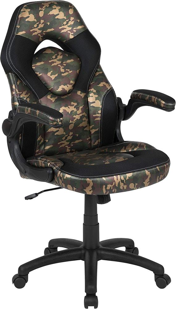 Flash Furniture Gaming Stuhl mit hoher Rückenlehne – Ergonomischer Bürosessel mit verstellbaren Armlehnen und Netzstoff – Perfekt als Zockerstuhl und fürs Home Office – Camouflage Bild 1