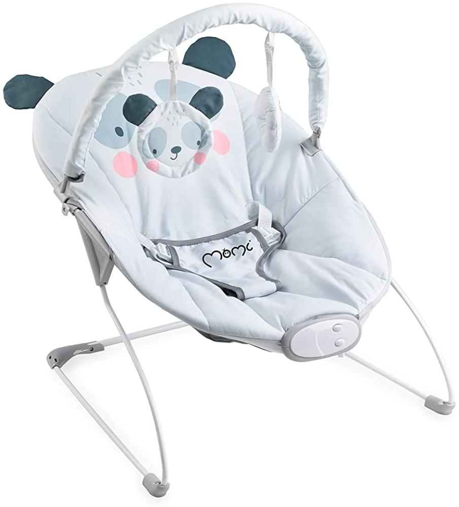 MOMI, GLOSSY Babywippe für Babys bis 9 kg weiche Polsterung Metallrahmen Antirutsch Füßchen Haltegurt Abmessungen Sensorisches Modul kreative Kinderförderung, Panda, 58 x 49 x 53 cm Bild 1