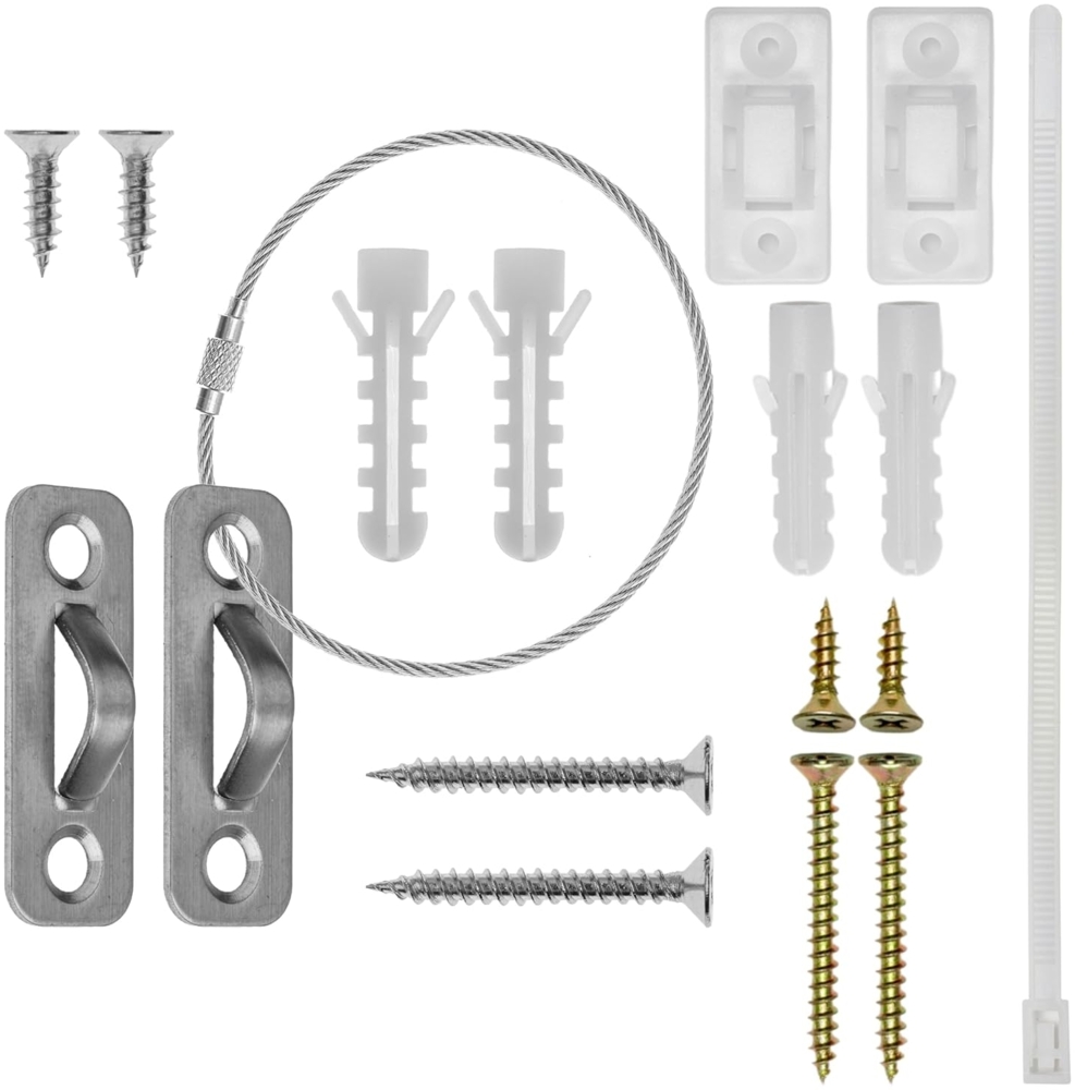 Kippsicherung für Regale, Kommoden und Schränke, 12 Pack, zum Schrauben, einfach zu aktivieren/deaktivieren, Mix-Set, für Kleinkinder, Haustiere, Set inkl. Dübel und Schrauben, Kippschutz für Möbel Bild 1