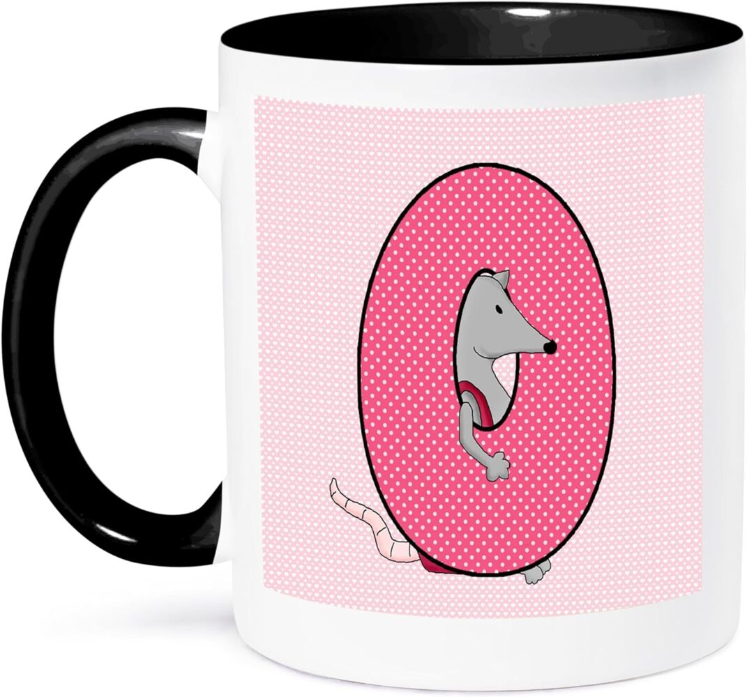 3dRose O ist für Beutelratte in pink für Mädchen Baby und Kinder Monogramm O in Polka Dots Prints-Two Ton Schwarz Tasse, Keramik, Mehrfarbig, 10,2 x 7,62 x 9,52 cm Bild 1