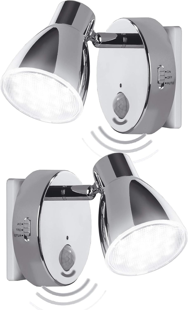 TRANGO LED Steckdosenleuchte, 2er Set 2635-028 LED Sensor Nachtlicht *MILO* mit Bewegungssensor & Automatikfunktion in Chrom Sicherheitslicht 230V Steckdosenlampe, Wandlampe, Orientierungslicht, Nachtlampe, Steckdosenlicht Bild 1