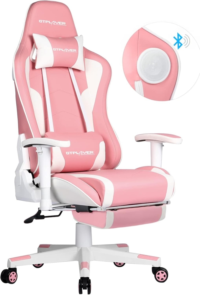 GTPLAYER Gaming Stuhl mit Fußstützen Bluetooth Lautsprecher, Pink Bild 1