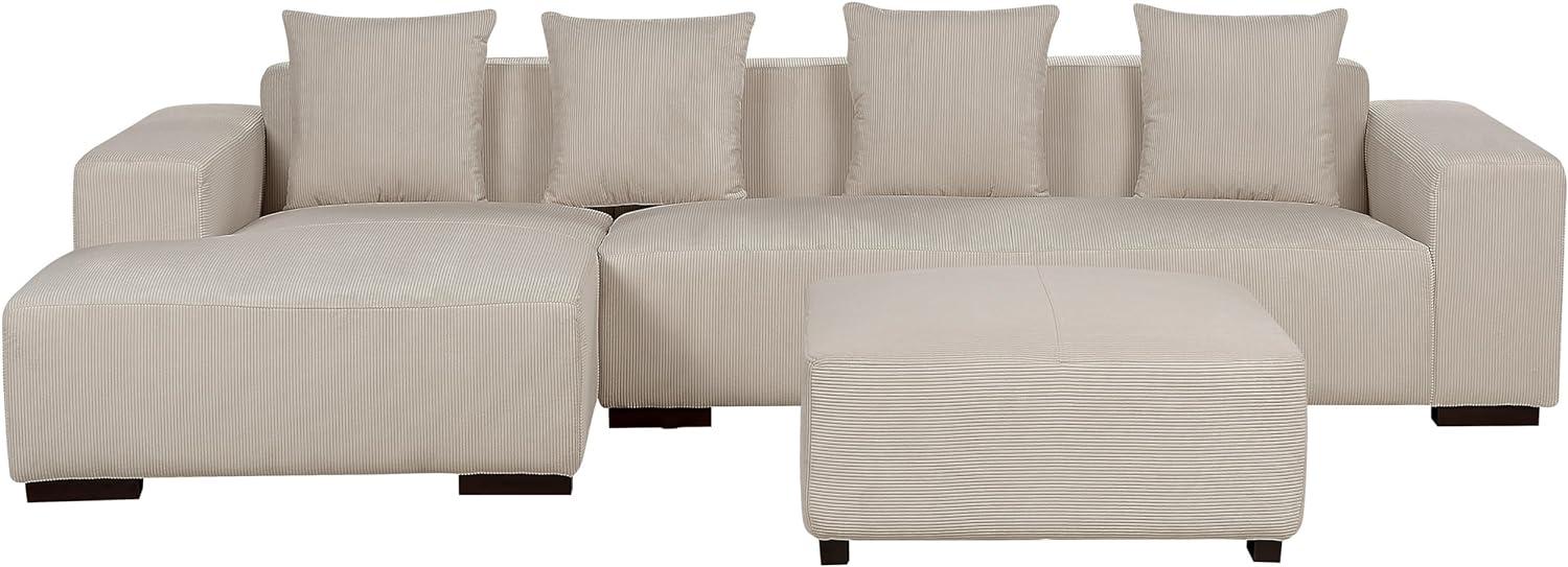 Ecksofa mit Ottomane LUNGO Beige Cord Rechtsseitig Bild 1