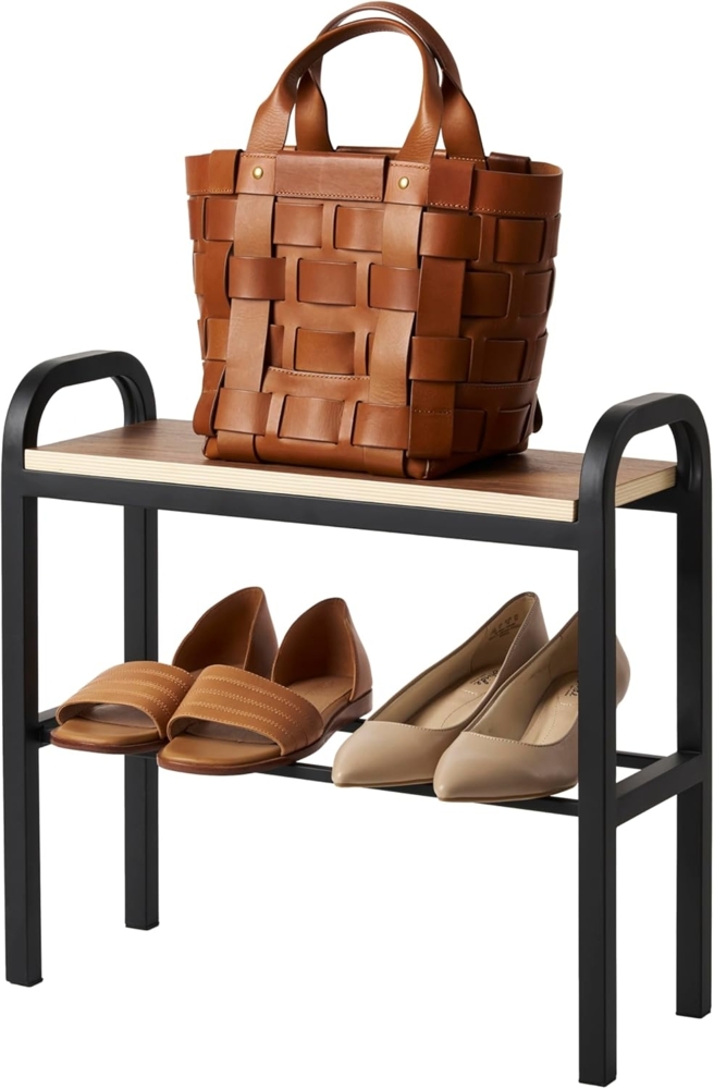 Yamazaki Schuhregal "Tower" 48x46x19cm, Schuhständer, kleine Schuhablage in schwarz 48cm, für 2 Paar Schuhe, mit Ablage Bild 1