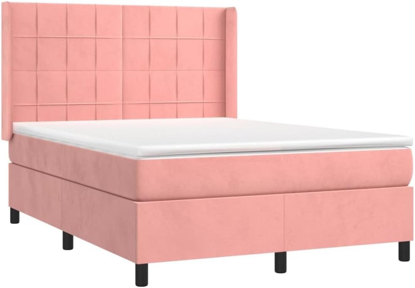 vidaXL Boxspringbett mit Matratze & LED Rosa 140x190 cm Samt Bild 1