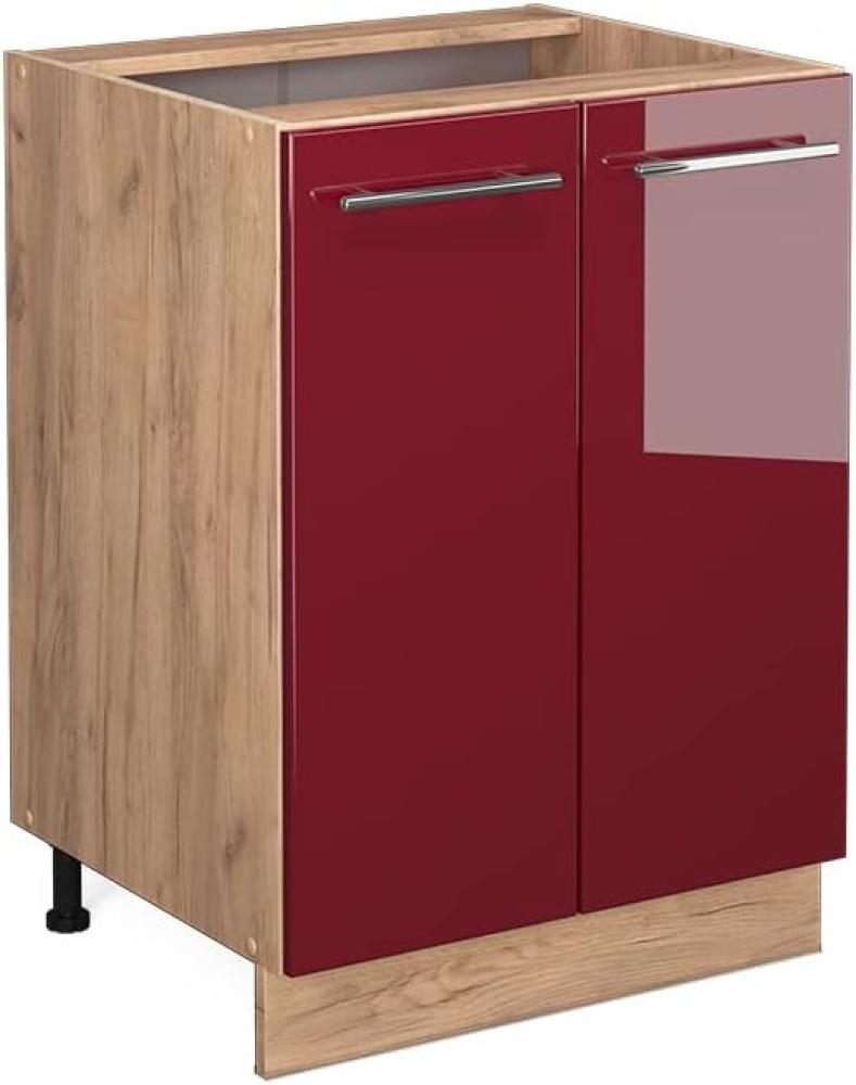 Vicco Küchenschrank Küchenmöbel Fame-Line modern Küche Einbauküche Küchenzeile Blende Unterschrank Hochschrank Hängeschrank Hochglanz (Eiche-Rot, Unterschrank 60 cm) Bild 1