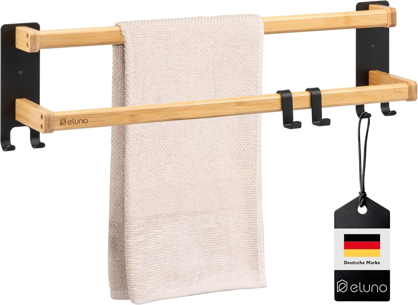 eluno Handtuchständer aus schwarzem Metall und Bambus Bild 1