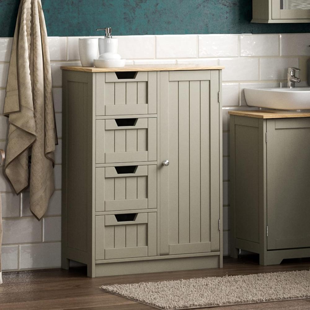 Bath Vida Priano Badezimmerschrank mit 4 Schubladen, 1 Tür, freistehend, grau, Aufbewahrungseinheit aus Holz, Grey Bathroom 4 Drawer 1 Door Cabinet Bild 1