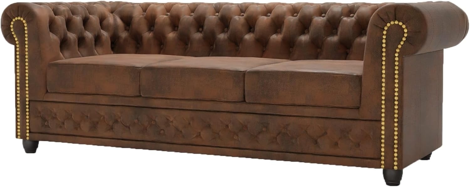 S-Style Möbel Chesterfield-Sofa Anton 3 sitzer Sofa mit Schlaffunktion mit Holzfüßen, 1x3-Sitzer-Sofa mit Schlaffunktion, mit Wellenfederung Bild 1