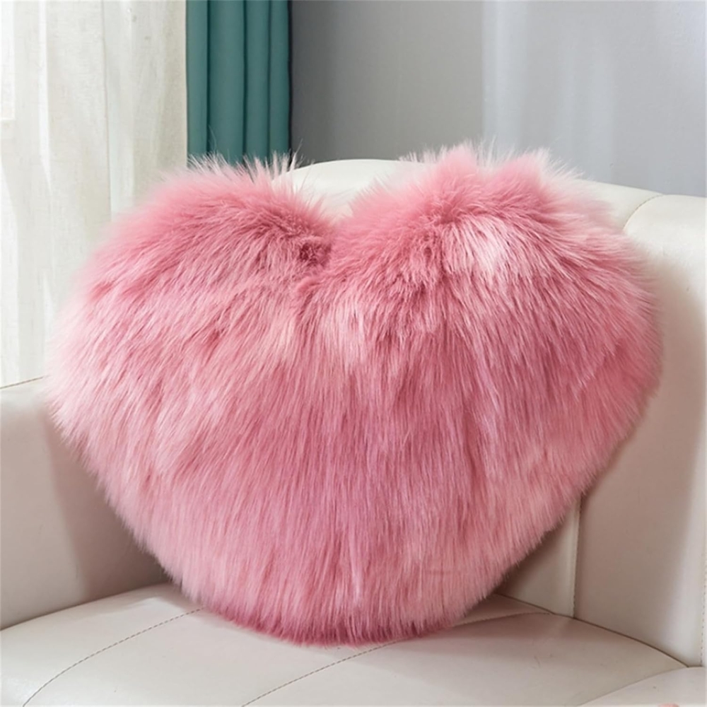 Herzkissen Doppelseitiger Flausch Superweiches Plüsch Dekokissen Love Zierkissen Herz Dekoratives Kissen für Wohnzimmer Sofa Kind Schlafzimmer Bett (Rouge-Rosa,40x50 cm) Bild 1