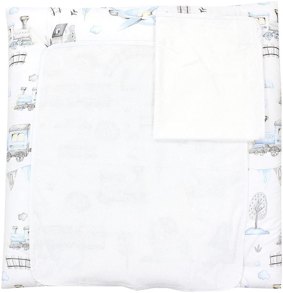 TupTam Baby Wickelauflage inkl. 2 Frotteebezüge ANK019, Farbe: Blaue Lokomotiven, Größe: 70x50 cm Bild 1