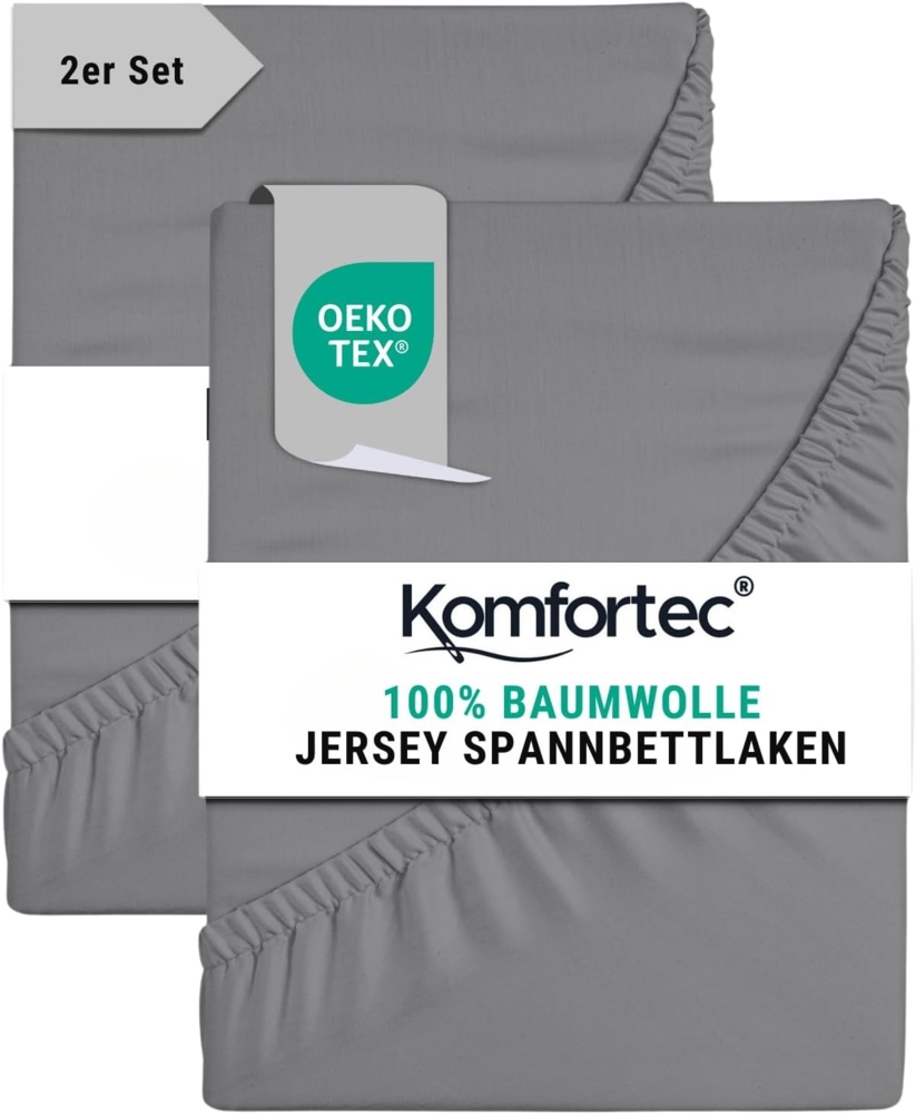 Komfortec 2er Pack Jersey Spannbettlaken 180x200 cm, 100% Baumwolle, Doppelpack Spannbettuch Bild 1