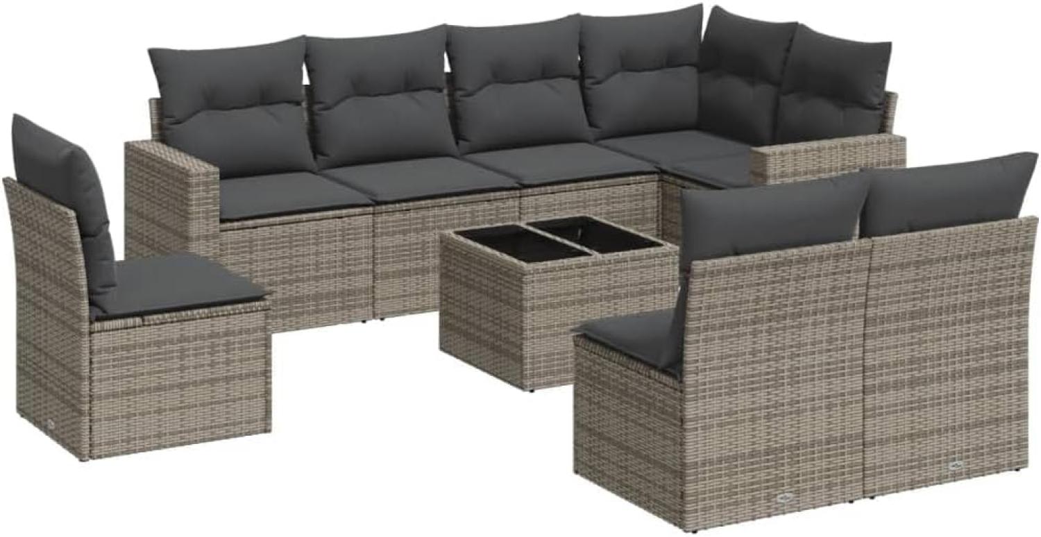 vidaXL 9-tlg. Garten-Sofagarnitur mit Kissen Grau Poly Rattan Bild 1