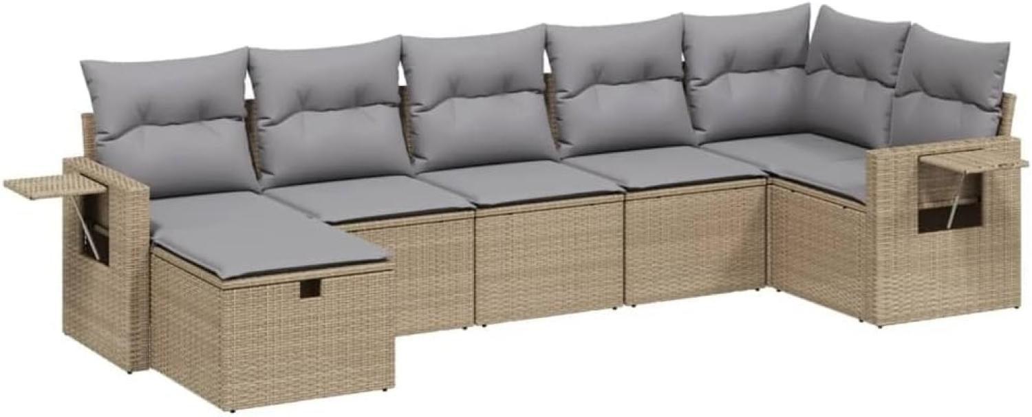 vidaXL 7-tlg. Garten-Sofagarnitur mit Kissen Beige Poly Rattan 3263815 Bild 1