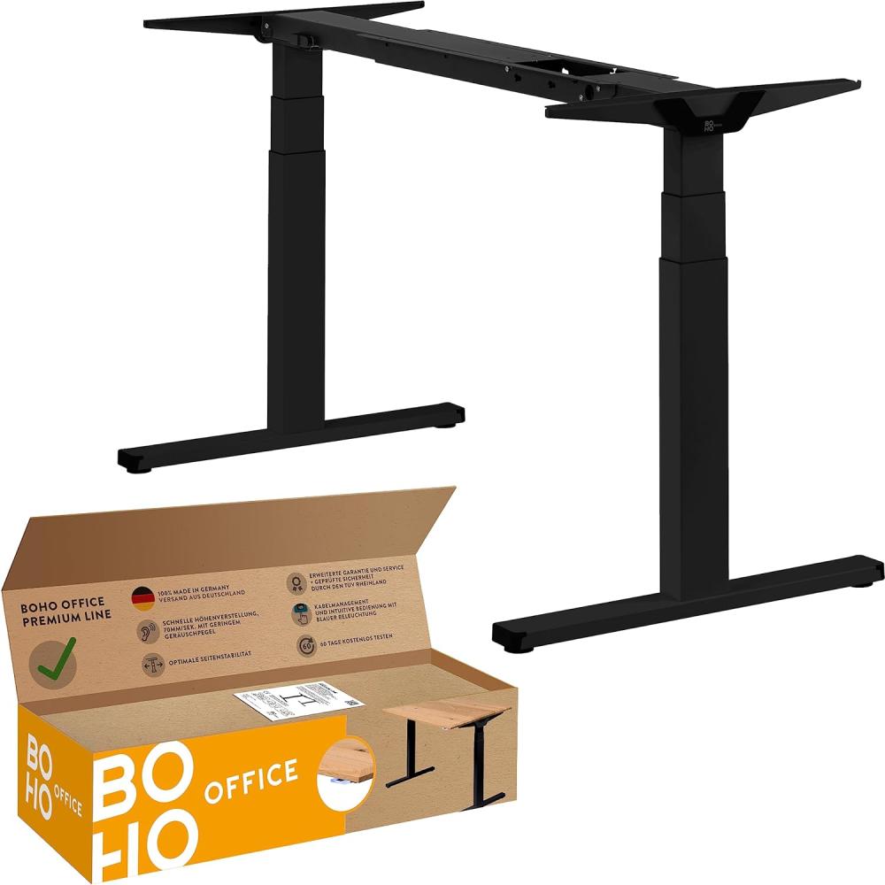 boho office® Premium Line - TÜV geprüfter, elektrisch stufenlos höhenverstellbarer Schreibtisch in Schwarz (RAL9005) mit Kollisionschutz, Memoryfunktion und Softstart/Stop Funktion ohne Tischplatte Bild 1