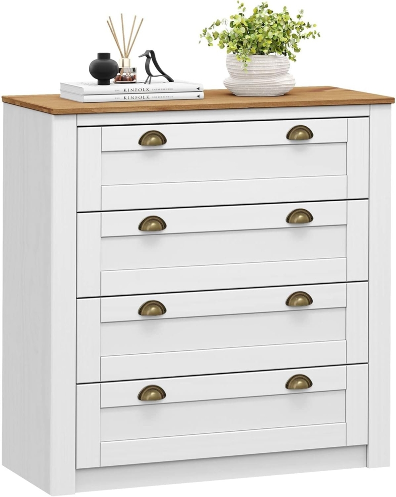 IDIMEX Kommode BOLTON, Kommode mit 4 Schubladen aus Kiefer weiß/braun Sideboard aus Massivhol Bild 1