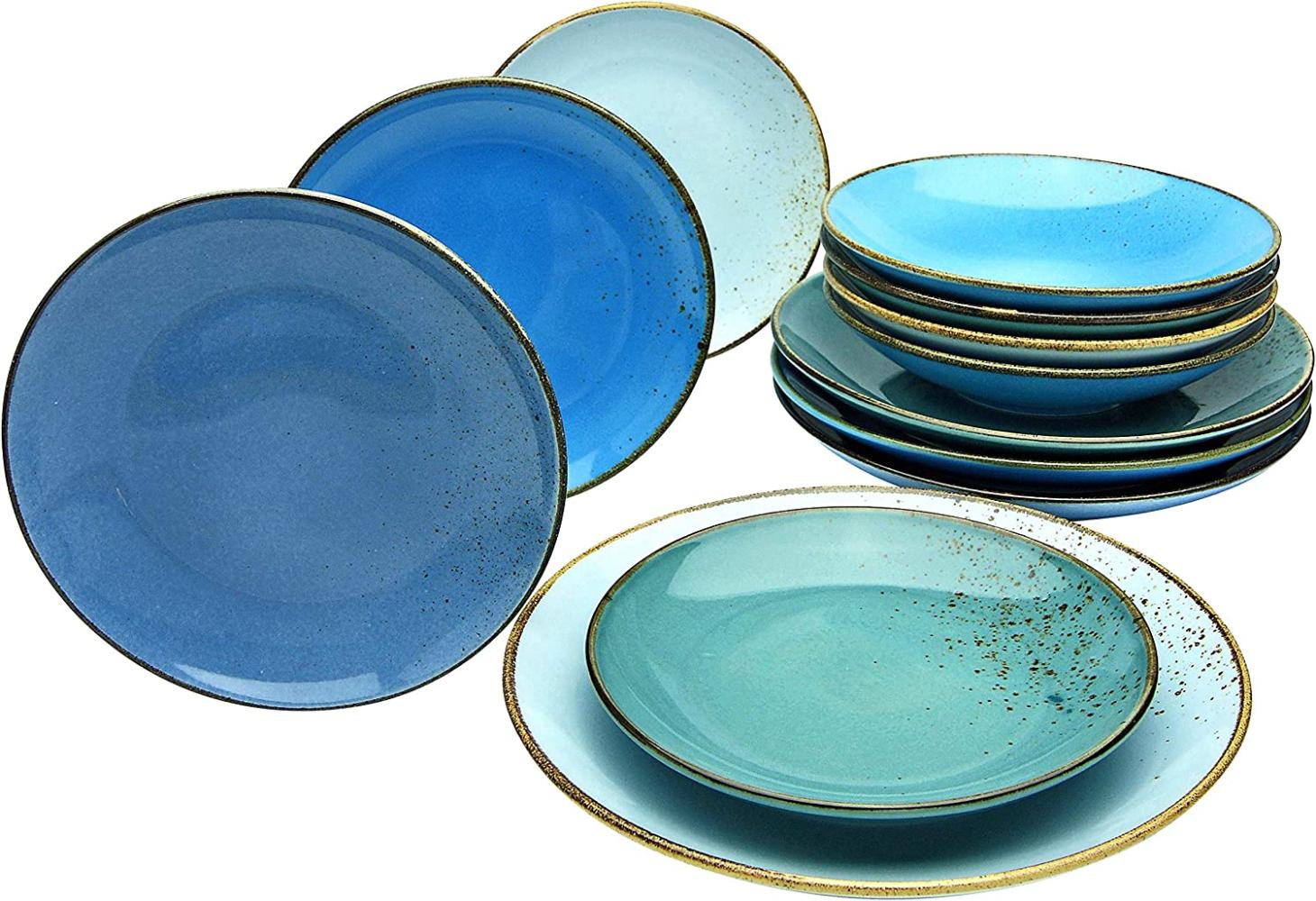 CreaTable 20966 Nature Collection Speiseteller, Suppenteller, Dessertteller, aqua, 12-teilig (1 Set) Bild 1