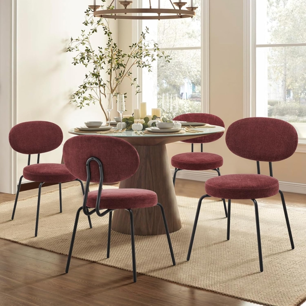 COLAMY Polsterstühle für das Esszimmer, 4er Set, Moderne Küchenstühle mit Rückenlehne, Kleine runde Metallseitenstühle mit gekrümmter Rückenlehne für Esszimmer, Küche, Restaurant, Rot Bild 1