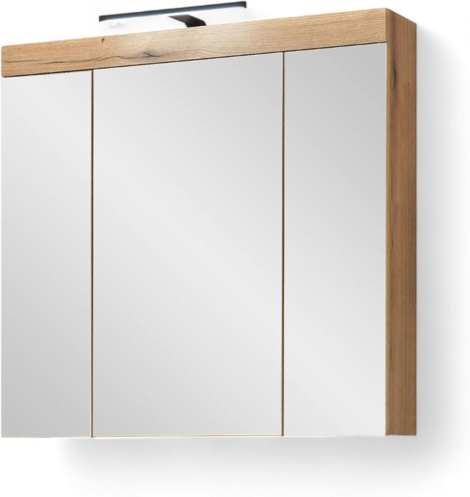 Stella Trading Tarawa Spiegelschrank Bad mit LED-Beleuchtung Optik FSC-Zertifiziert-Badezimmerspiegel Schrank mit viel Stauraum, Holzwerkstoff, Weiß/Evoke Eiche, 80 x 77 x 17 cm Bild 1