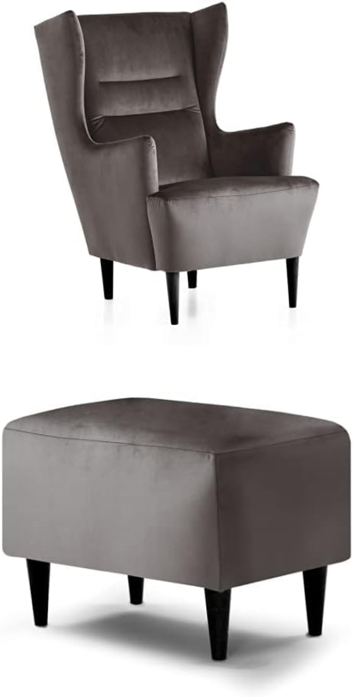 Traumnacht Ohrensessel Lukas, bequemer und moderner Relaxsessel, Polstersessel für Wohnzimmer und Esszimmer, produziert nach deutschem Qualitätsstandard, braun + passender Fußhocker, braun (Samt) Bild 1